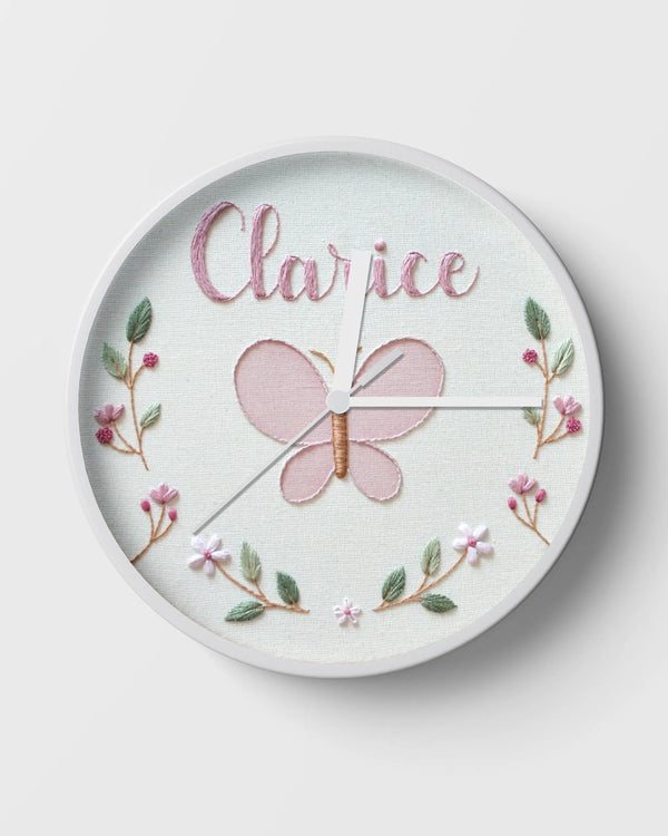 Personalized Wall Clock for Daughter｜Custom Pink Butterfly Design