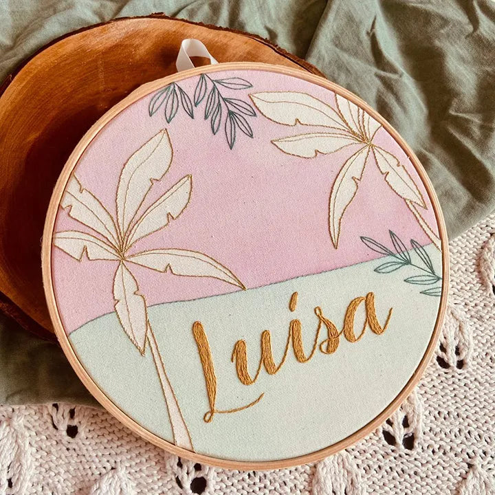 custom pink lake embroidery hoop