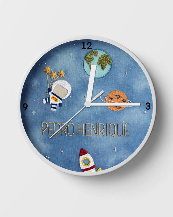 Blue Cosmic Clock Space with Astronaut | Personalized Kids Timepiece