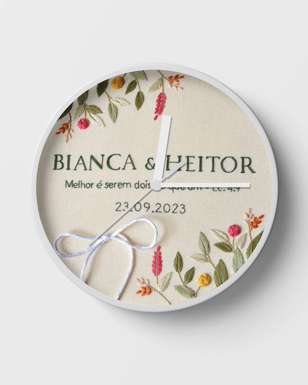 Anniversary clock with biblical verse embroidery and personalized couple names