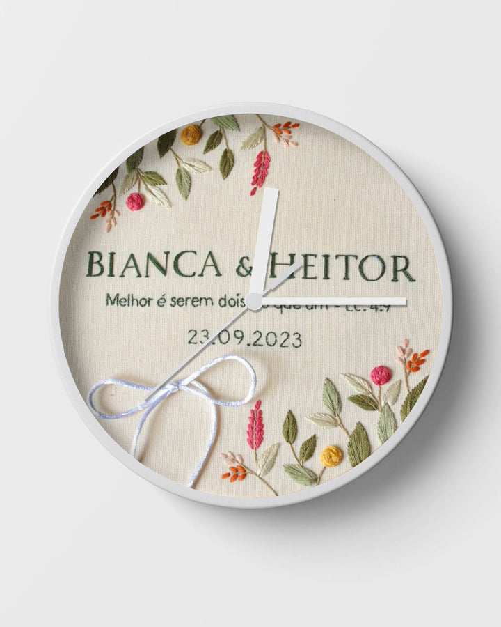 Anniversary clock with biblical verse embroidery and personalized couple names