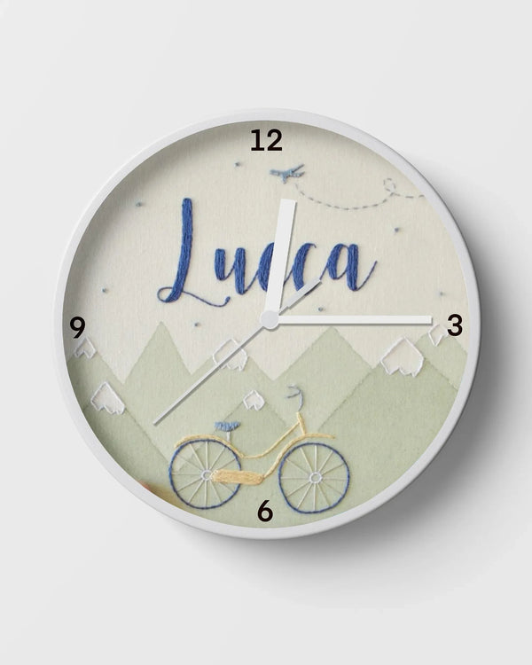 Bicycle Clock Adventure with Jungle Mountains | Personalized Kids Decor