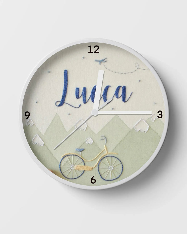 Bicycle Clock Adventure with Jungle Mountains | Personalized Kids Decor