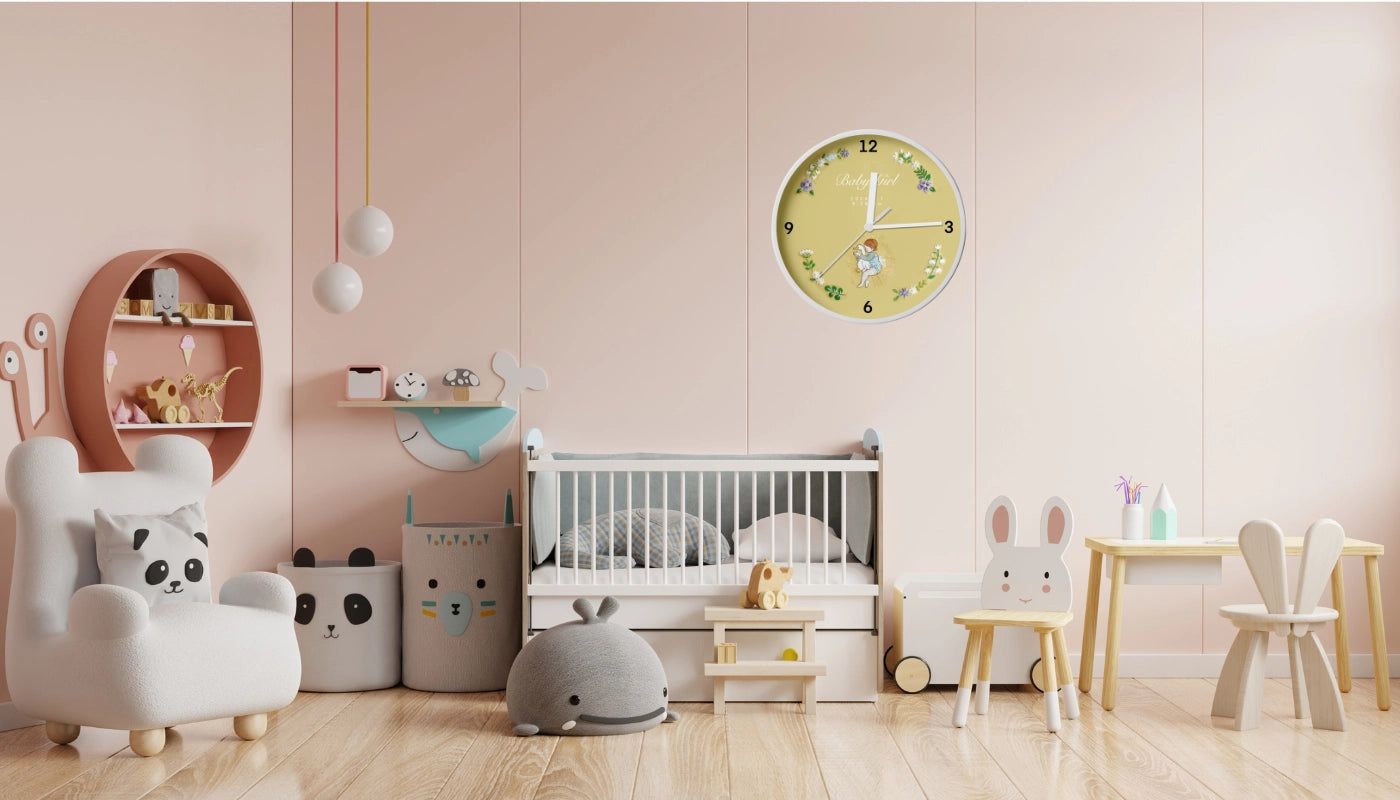 Children's room with a beautiful name clock