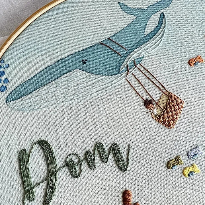 Custom Embroidery hoop with whale design and kids name