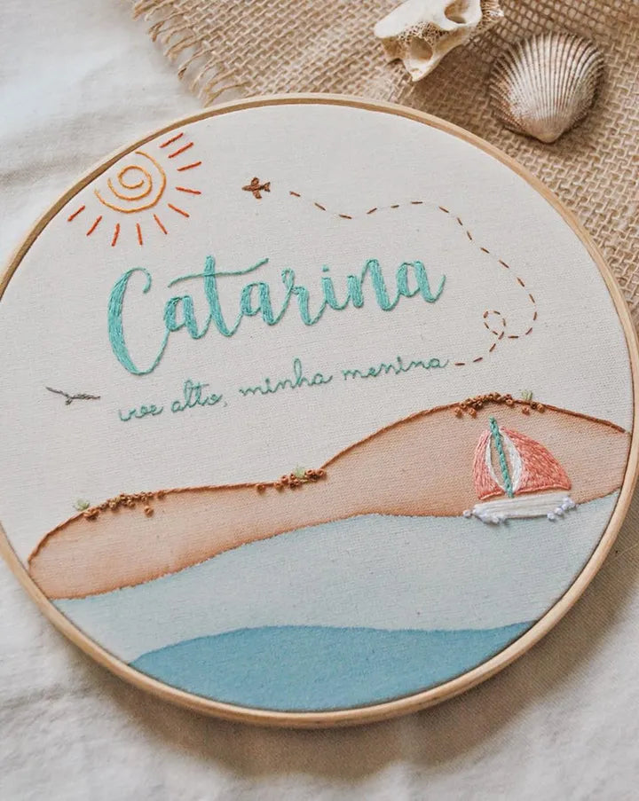 Custom Ocean Clock embroidery hoop with sailboat