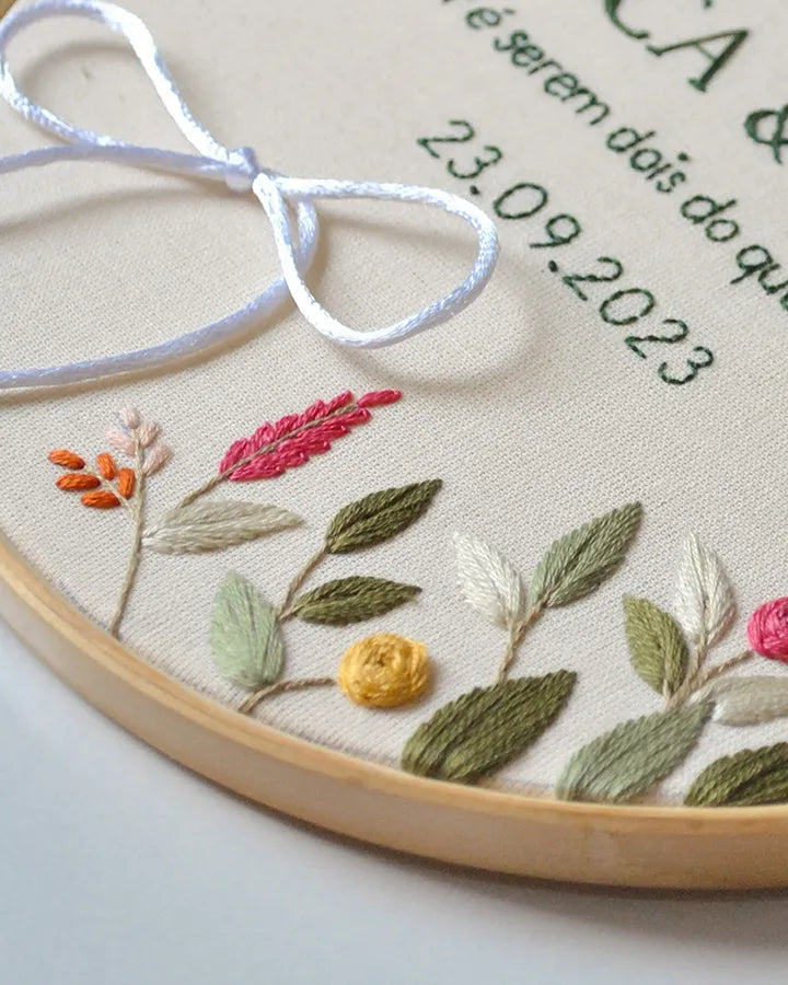 Custom anniversary clock showing detailed floral border embroidery work