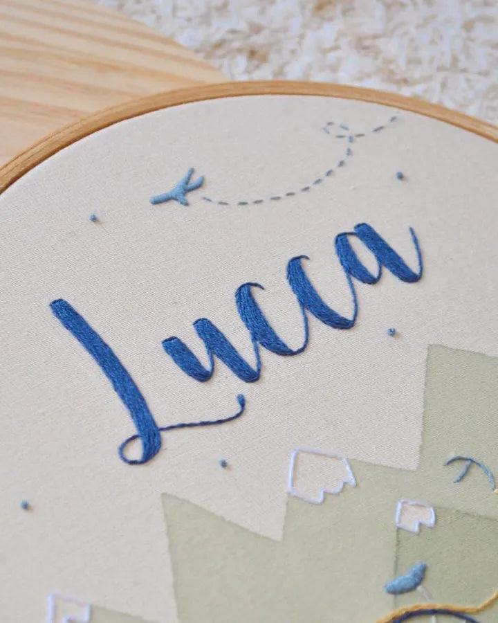 Embroidery hoop with 'Lucia' embroidered