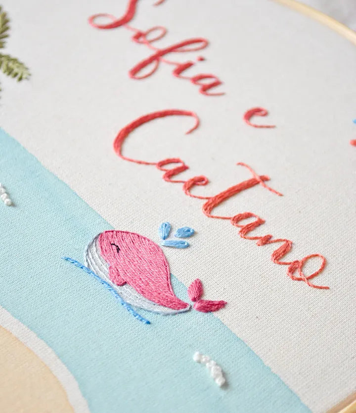 Embroidery with a whale design