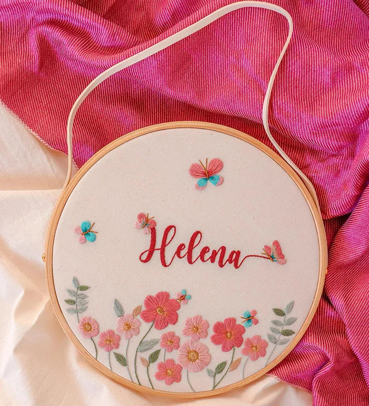 Flower with clock design with custom name embroidered