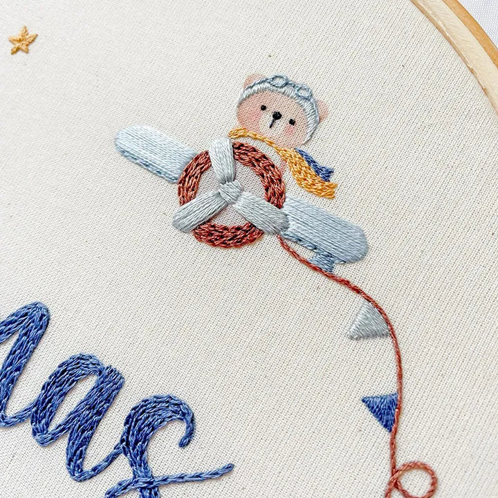 Kids wall clock with personalized name embroidery and bear theme