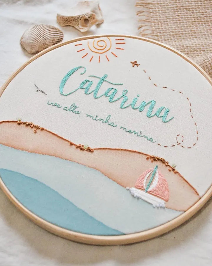 Personalized Beach Wall Clock embroidery hoop