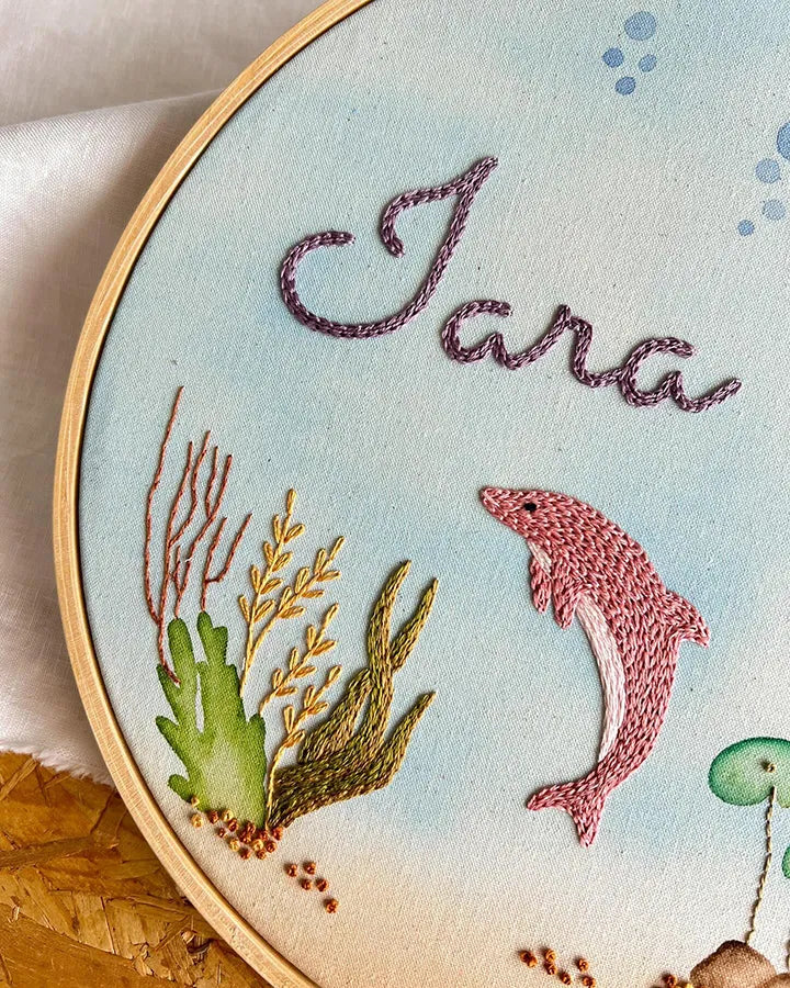 Personalized baby gifts girl featuring hand-embroidered underwater mermaid scene