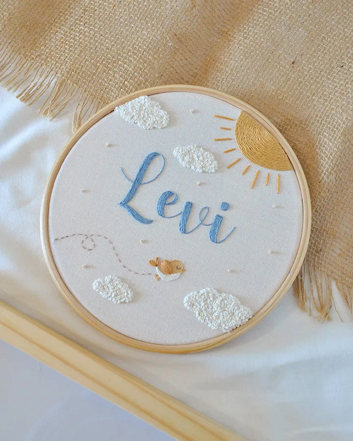 bird clock embroidery hoop with name