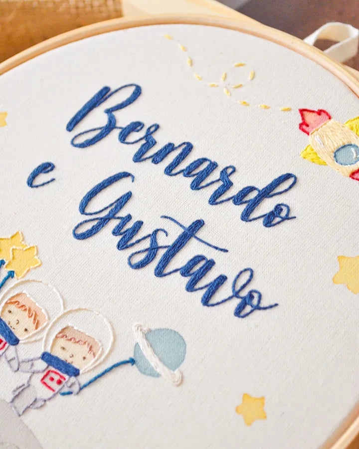 space-themed embroidery hoop